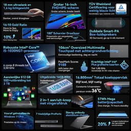 Blackview AceBook 12 Laptop - Intel Core i5-1030NG7 - 16 inch FHD - 16GB DDR4 - 512GB SSD /2 TB - Window 11 Pro Notebook - Dual Band 5G WiFi - UHD Graphics - Grijs — thumbnail 9