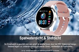 Belesy® BQSiZiPk - Smartwatch Dames - Smartwatch Heren - Horloge - Stappenteller - 1.3 inch - Kleurenscherm - 10x Sporten - INDOOR en OUTDOOR - Zilver - Siliconen - Roze - extra polsband Panterprint en Milanees staal zilver - Moederdag — thumbnail 6