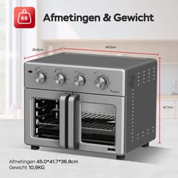 TurboTronic AF32MFD Airfryer Oven XXL – Dubbele Deur – 32L Vrijstaande Mini Oven – Heteluchtoven – Zilver — thumbnail 7