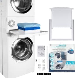 Wasmachine verhoger - Universele stapelset met schuifplateau - Verwijderbare schuifplank - Voor wasmachines met een diepte van 47-62 cm. Wasmachine verhoger — thumbnail 1