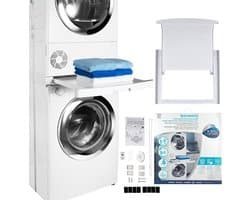 Wasmachine verhoger - Universele stapelset met schuifplateau - Verwijderbare schuifplank - Voor wasmachines met een diepte van 47-62 cm. Wasmachine verhoger