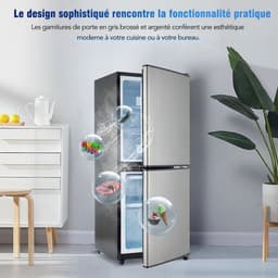Merax 106L Mini Koelkast met Vriesvak – Minikoelkast 60L Koelruimte en 46L Vriesruimte – 7 Temperatuurinstellingen – LED-Verlichting – Stil 45 dB – Zilver — thumbnail 10