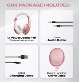 PowerLocus P19 Bluetooth Koptelefoon - Koptelefoon Draadloos - tot 70 Uur Speeltijd en met Aux Kabel - Over Ear Hoofdtelefoon - 3 EQ-Modi - Met Draagtas – Rose Gold — thumbnail 7
