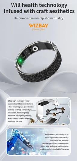 WizBay Premium Select® Zilveren FrostLook Smart Ring Dames Heren - Oplaad Case - Hypoallergeen - Hartslag & Slaap Monitor - IP68 Waterdicht - O2 Meting - Gesture Functie - Multiple Sport Modi - #10 — thumbnail 13