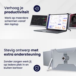 HoriVue Portable Monitor Max 15.6 Inch - Triple Screen - Full HD 60Hz - Extra Scherm Laptop - Draagbare Monitor - Laptop Scherm Uitbreider - Geschikt voor Apple en Windows - Inclusief Beschermhoes en Kabels - Tri Screen - Grijs — thumbnail 5
