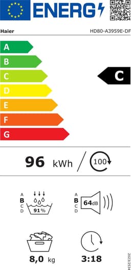 Haier HD80-A3959E-DF Wasdroger - 8kg - Warmtepomp Inverter - Geconnecteerd - 15 programma’s - 10 jaar garantie op onderdelen — thumbnail 2