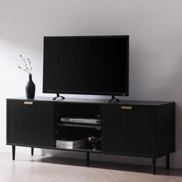 Zwarte TV-Meubel met Schuifdeuren en Opbergvakken voor Televisies tot 65+ Inch — thumbnail 1
