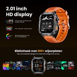Maoo FORGE GPS Square - GPS Smartwatch Heren - Sporthorloge - 3 Bandjes - Stappenteller - Hartslagmeter - Slaapmonitor - Belfunctie - LED Zaklamp - Multisport - Geschikt voor Android en iOS - Gun Metal Orange — thumbnail 8