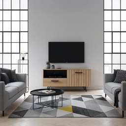 Modern TV-meubel met Lade en Deur - Lowboard in Eikenlook en Zwart — thumbnail 6