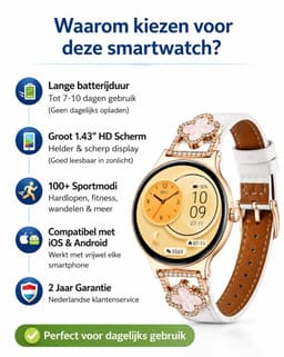 Hibousee Smartwatch voor Dames met Bluetooth Bellen, Gezondheid & Fitness Tracker – Stappenteller, Hartslagmeter, Slaapmonitor – iOS & Android - Incl 3 bandjes — thumbnail 9