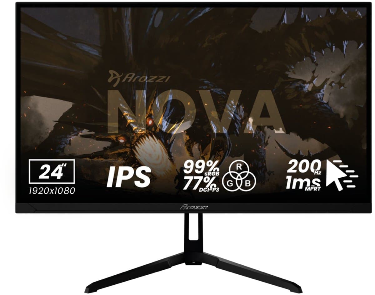 Arozzi Nova 24" Gaming Monitor - Full HD IPS - 200Hz - Zwart — afbeelding 1
