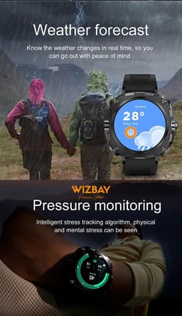 WizBay Premium Select® 1.43inch AMOLED Screen Smartwatch Dames Heren - Android en iOS - Bluetooth Call - 02 Zuurstof - Bloedruk - Dynamic Hartslag & Slaap Monitor - Message - Magnetic Laden - Smartwatches - Zilver met rvs Zilveren Band — thumbnail 6