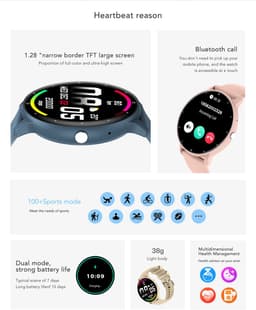 Knobbout 1.28 inch ultradunne smartwatch met gezond heidsmonitoring, sporttracking, muziekbediening, persoonlijke wijzerplaat, bluetooth bellen - - zwart staal+siliconen horlogeband — thumbnail 4