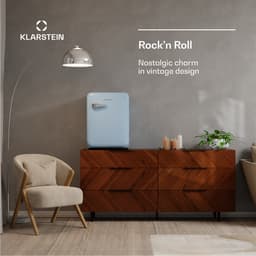 Klarstein Audrey Evo 68L Retro Mini Kühlschrank - Leise 40 dB, Kompakter Kühlschrank Klein mit Verstellbaren Füßen, Wendetür, Mechanischem Thermostat, Blau, Ideal für Schlafzimmer und Büros — thumbnail 3