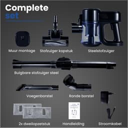 Saaf G90M Steelstofzuiger met Dweilfunctie - 8-delige set met Buigbare Steel - 26.5Kpa - Stofzuiger zonder Zak - 200W - Draadloos - Zwart — thumbnail 3
