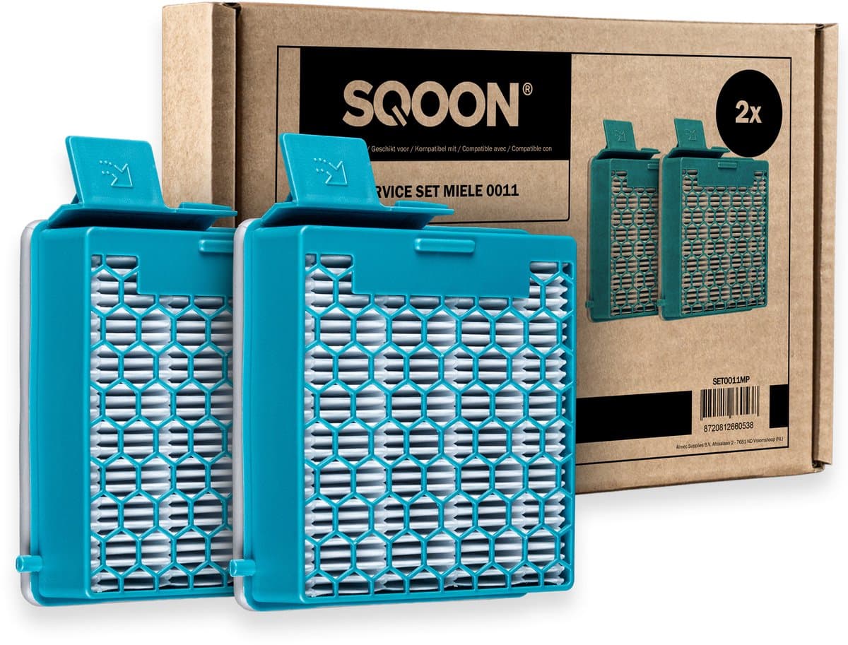 SQOON® XL Filterset geschikt voor Miele Boost CX1 stofzuiger - 2 STUKS - Gelijk aan model: SF-HY 60 - Vervangt HEPA-filter 11639240 - Voor schone en allergievrije uitblaaslucht — afbeelding 1