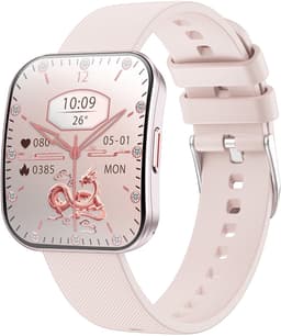 Smartwatch voor Dames en Heren 2025 -1.85inch AMOLED - RVS, Siliconen Bandje - Hartslagmeter - Stappenteller - Slaapmonitor - Multisport - Compatibel met Android en iOS - Waterproof - Zwart en Roze — thumbnail 2
