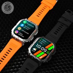 WizBay Premium Select® 1.96 inch AMOLED - Kompas - Bluetooth Bellen - Message - Dynamic Hartslag & Slaap Monitor - Bloeddruk & O2 - 100+ Sport Modi - 650mAh - Magnetic Laden - Zink Alloy Mat Zilveren Kast - Oranje TPU Band — thumbnail 8