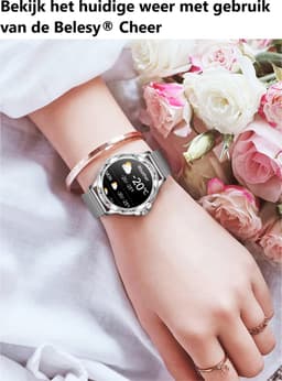 Belesy® Cheer - Smartwatch Dames – Stappenteller – Calorieën –Hartslag – Sporten –Je eigen foto als wijzerplaat - Full Touch – Goud - Milanees — thumbnail 5
