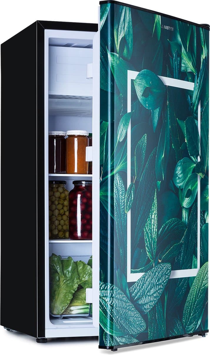 Klarstein Koelkast CoolArt koel-vriescombinatie - met 2 koelstanden, designfront, 5-traps thermostaat, 0 tot 10 °C, inhoud: 79 liter, thema: Bos - 41 dB - voor Keuken - Compact - Mini Fridge - Compact Koelkast - Kleine Koelkast — afbeelding 1