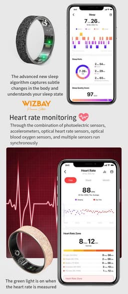 WizBay Premium Select® Zilveren FrostLook Smart Ring Dames Heren - Oplaad Case - Hypoallergeen - Hartslag & Slaap Monitor - IP68 Waterdicht - O2 Meting - Gesture Functie - Multiple Sport Modi - #10 — thumbnail 12