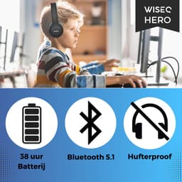 WiseQ HERO Kinderkoptelefoon – Draadloze Koptelefoon Kind met Bluetooth – 13dB Geluidsdempend – 38u batterij & Microfoon – Blauw & Zwart — thumbnail 3