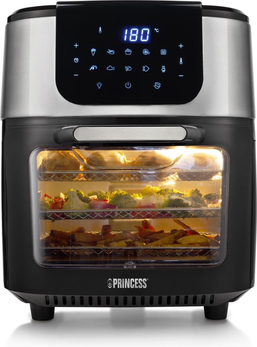 Princess Airfryer Oven DeLuxe 182075 - Heteluchtfriteuse - Extra groot 11 liter - PFAS vrij - 10 automatische programma's - RVS/Zwart — afbeelding 1