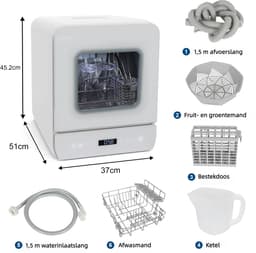 Puluomis DW1003 - Mini vaatwasser - met Waterreservoir - Vrijstaande Afwasmachine - 3 Couverts - 7 Wasprogramma's - Incl. Bestekmandje - Wit — thumbnail 8