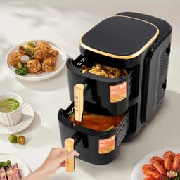 Sensova - Airfryer Dubbellaags 2400W 6L + 6L - Grote Heteluchtfriteuse met Twee Onafhankelijke Manden voor 6-8 Personen - Multifunctionele Airfryer en Heteluchtoven voor Gezond, Snel en Vetarm Koken Zonder Olie — thumbnail 4