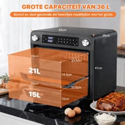 MAGICFOX Elektrische Oven -36L- XXL Airfryer Oven-Dubbele Lade -1800Watt - LED Display- 10 verschillende programma's-Vrijstaande ovens-Zwart — thumbnail 5