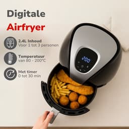 alpina Airfryer 2.4L - Heteluchtfriteuse 1-4 Personen - Air Fryer met Digitaal Touchscreen - Instelbare Temperatuur 80 tot 200 Graden - met Timer Functie - Heteluchtoven 1500W - Zwart — thumbnail 2