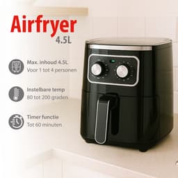 alpina Airfryer 4.5L - Heteluchtfriteuse 1-4 Personen - Air Fryer met Timer Functie - Instelbare Temperatuur 80 tot 200 Graden - Heteluchtoven 1400W — thumbnail 2