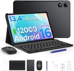 POCKAM P13 Pro Tablets - 12 GB RAM + 256 GB ROM (2 TB/TF) - 13,4 inch tablet FHD+ 120 Hz – Android 16 - UNISOC T7280 - 12000 mAh/18W - 4G LTE - Wi-Fi 5 - Bluetooth 5.0 - Inclusief toetsenbord, muis, Stylus en hoesje - Dubbele luidsprekers - Zwart — thumbnail 1