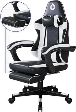Stane Verstelbare Ergonomische Gamestoel met Voetsteun - Bureaustoel Gaming chair - Game Stoel Zwart/Wit — thumbnail 1