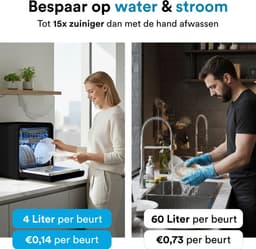 Joula Mini Vaatwasser met Waterreservoir - 8 Wasprogramma's - 5 Couverts - Kleine Smalle Vrijstaande Afwasmachine - Camping - Zwart — thumbnail 6