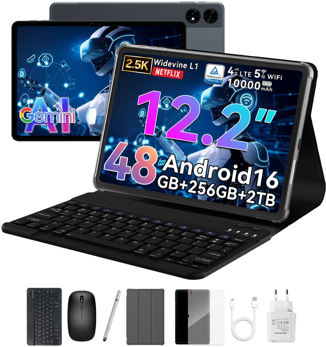 TABWEE T60 - Tablet - 48GB RAM - 256GB ROM - Android 16 - 11 inch - 8000mAh - WIFI Tablet - OTG - Grijs — afbeelding 1