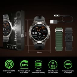 Maoo FORGE - GPS Smartwatch Heren - 1.43" AMOLED Display - 3 Bandjes - GPS (5 satellieten) - Belfunctie - 730mAh Batterij (lange accuduur) - 170+ Sportmodi - Hartslag, Bloeddruk, SpO2, Stappenteller - Kompas, Zaklamp - 1 ATM Waterdicht - Gun Metal — thumbnail 9