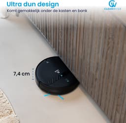 CleanWise Henk Robotstofzuiger – Nederlands Product – Voor Huisdieren – Met Dweilfunctie & Laadstation – Dweilrobot – 4500 Pa – HEPA 14 – Ultra dun 7,4 cm – App & Spraakbediening – Voor Huisdierharen, Harde Vloeren & Tapijt — thumbnail 6