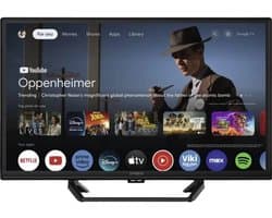 STRONG - TV 24” (60 cm) HD SRT24HG4723C Smart Google TV - 12V Ideaal Caravan, camping, boot - Geïntegreerde drievoudige tuner - 2 HDMI-poorten (1 ARC) + 1 USB-poort + Mini-AV + Antenne/Sat-aansluiting - Zwart