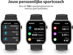 OOQE WATCH PRO 7 - Smartwatch Heren en Dames | Geschikt voor iOS en Android | 10 kleuren | HD | Notificaties | Gezondheidsanalyse | Sportanalyse | GPS Koppeling | Bellen | Muziek/Audio Luisteren | Ergonomisch | Nederlandstalig | Zwart — thumbnail 9