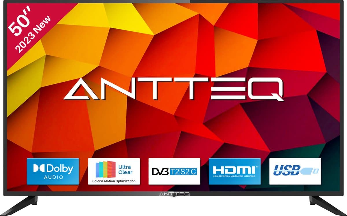 AntteQ AB50D1 – 50 Inch TV (127 cm) – Full HD+ – Dolby Audio – Non-Smart TV – Triple Tuner – Hotelmodus – Triple Tuner DVB-C / T2 / S2, CI+ — afbeelding 1