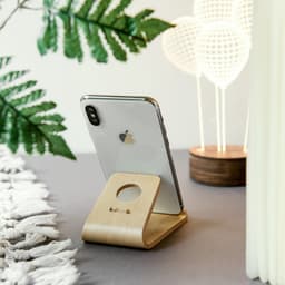 kalibri standaard voor mobiele telefoons - Universele standaard - Voor smartphones en tablets - Antislip - Berkenhout - Lichtbruin — thumbnail 7
