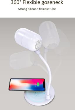 PriFri - 3 in 1 draadloze oplader, Bluetooth luidspreker, LED lamp, Wit — thumbnail 5
