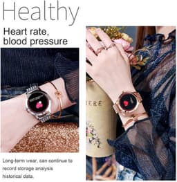 Darenci Smartwatch Me Shine Pro - Smartwatch dames - Smartwatch heren - Activity Tracker - Touchscreen - Stalen band met steentjes- Dames - Heren - Horloge - Stappenteller -Bloeddrukmeter -Verbrande calorieën -Zuurstofmeter -Roségoud -Spatwaterdicht — thumbnail 8