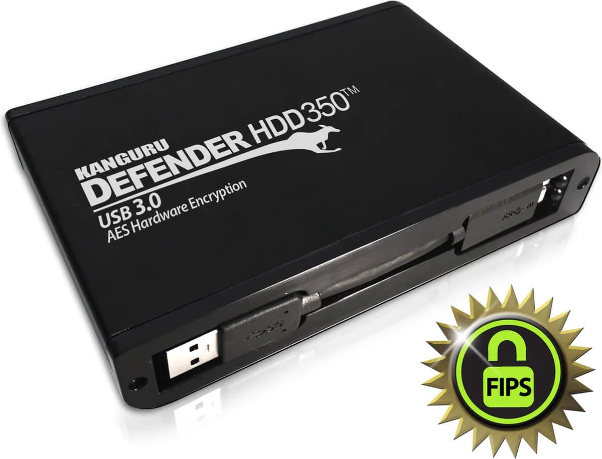 Kanguru – Defender HDD350 – 5 TB – FIPS 140-2 - USB 3.0 – Hardware Encrypted Hard Drive – Zwart — afbeelding 1