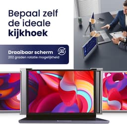 HoriVue Portable Monitor Max 15.6 Inch - Triple Screen - Full HD 60Hz - Extra Scherm Laptop - Draagbare Monitor - Laptop Scherm Uitbreider - Geschikt voor Apple en Windows - Inclusief Beschermhoes en Kabels - Tri Screen - Grijs — thumbnail 12