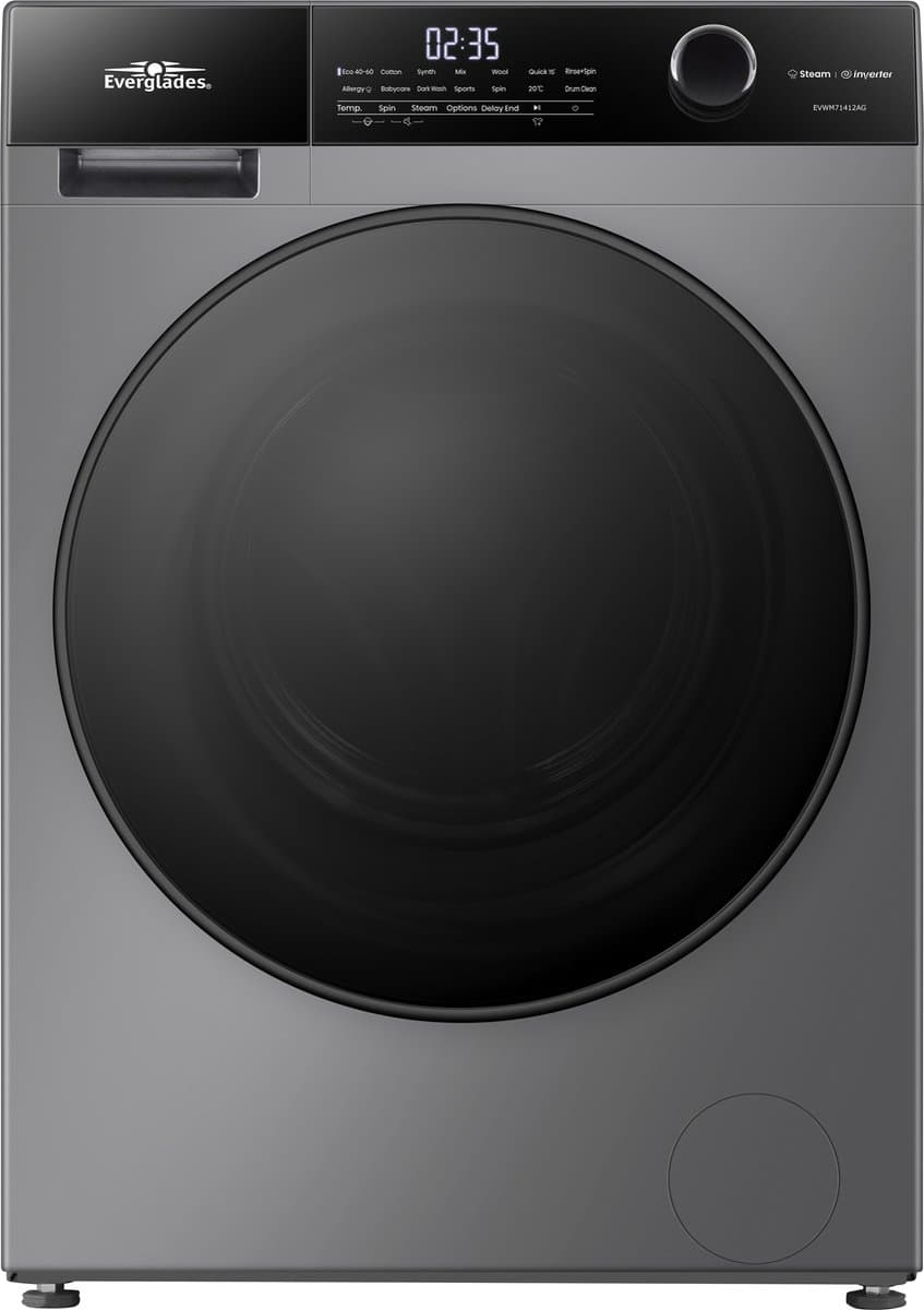 Everglades EVWM71412AG Zuinige Wasmachine - 7KG Laadvermogen - A Klasse - Stoomfuncties - Koolborstelloze Motor - 72dB - Titanium Grijs - 5 Jaar Garantie — afbeelding 1