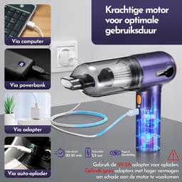 Kruimeldief Snoerloos – 15000 PA Zuigkracht – 7 Opzetstukken – Auto Handstofzuiger met HEPA Filter – Air Duster – Kruimelzuiger – Woodoro — thumbnail 5