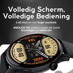 GØDLY® Amoled Smartwatch 46mm - voor Heren & Dames - Stappenteller - Kcal Teller - Slaapmeter & Hartslagmeter - Geschikt voor iOS & Android - Zwart — thumbnail 3