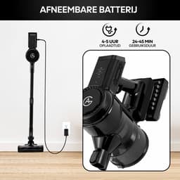 AG Steelstofzuiger Draadloos - Stofzuiger Zonder Zak - Geschikt voor Dierenharen - Krachtig - Kruimeldief - Draadloze Stofzuigers - Steelstofzuigers - Kruimelzuiger - Compact & Licht - LED verlichting Zuigmond - Black Titanium — thumbnail 5